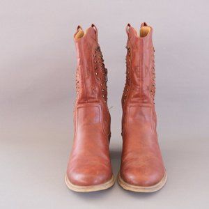 Cowgirl Boots Bare Traps Brown Studded Heel Zipper